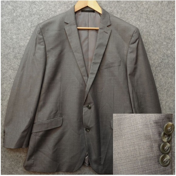 Sharkskin Performance Blazer Mens 44R M Gray Plaid KENNETH COLE Tech Suit Jacket